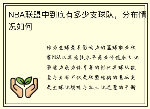 NBA联盟中到底有多少支球队，分布情况如何